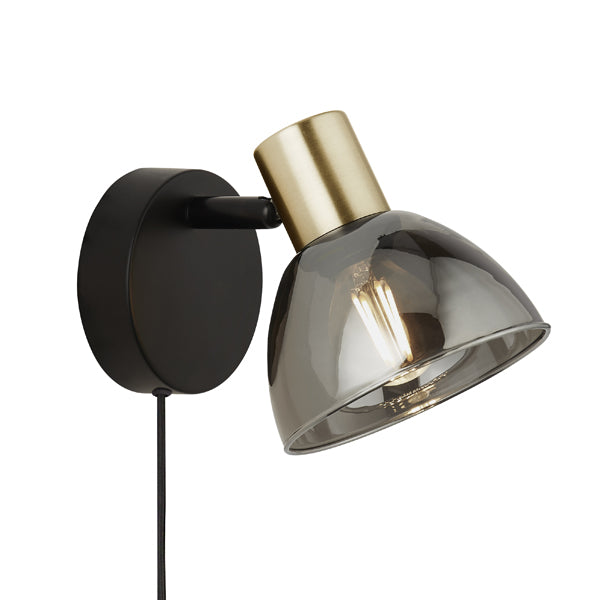 Elisa Plug In Smoked Glass Wall Light - White Bear Furnishings