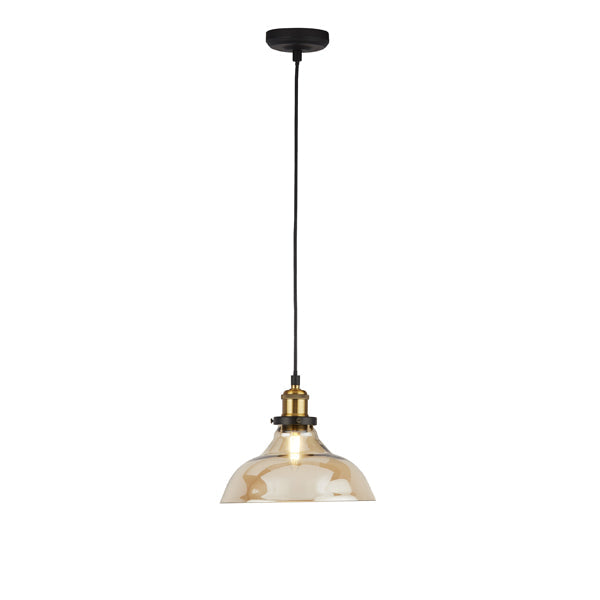 Melina Antique Brass & Amber Glass Ceiling Pendant - White Bear Furnishings