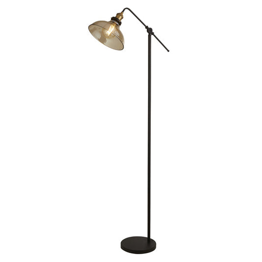 Melina Antique Brass & Amber Glass Task Floor Lamp - White Bear Furnishings