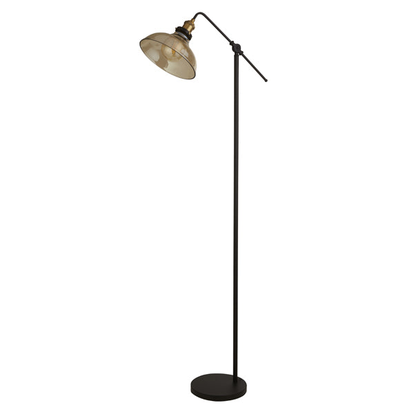 Melina Antique Brass & Amber Glass Task Floor Lamp - White Bear Furnishings