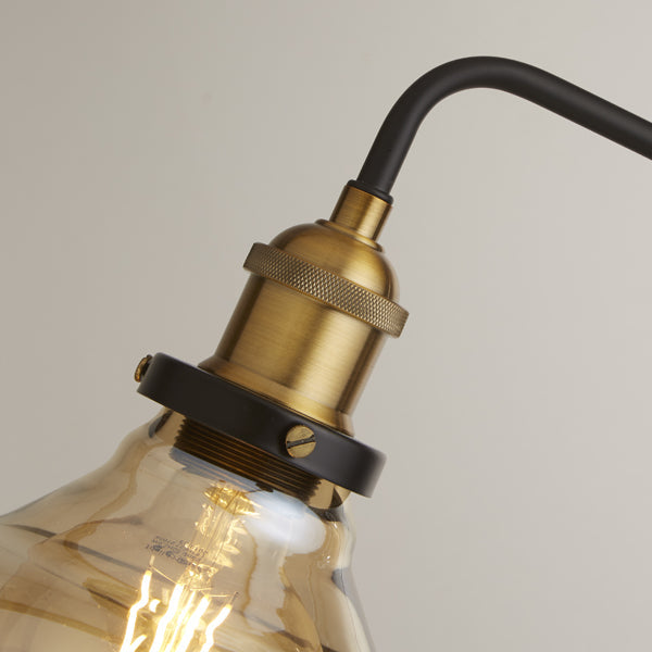 Melina Antique Brass & Amber Glass Task Floor Lamp - White Bear Furnishings