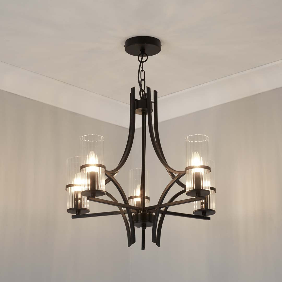 Davina 5 Light Black Pendant Chandelier Ceiling Light - White Bear Furnishings