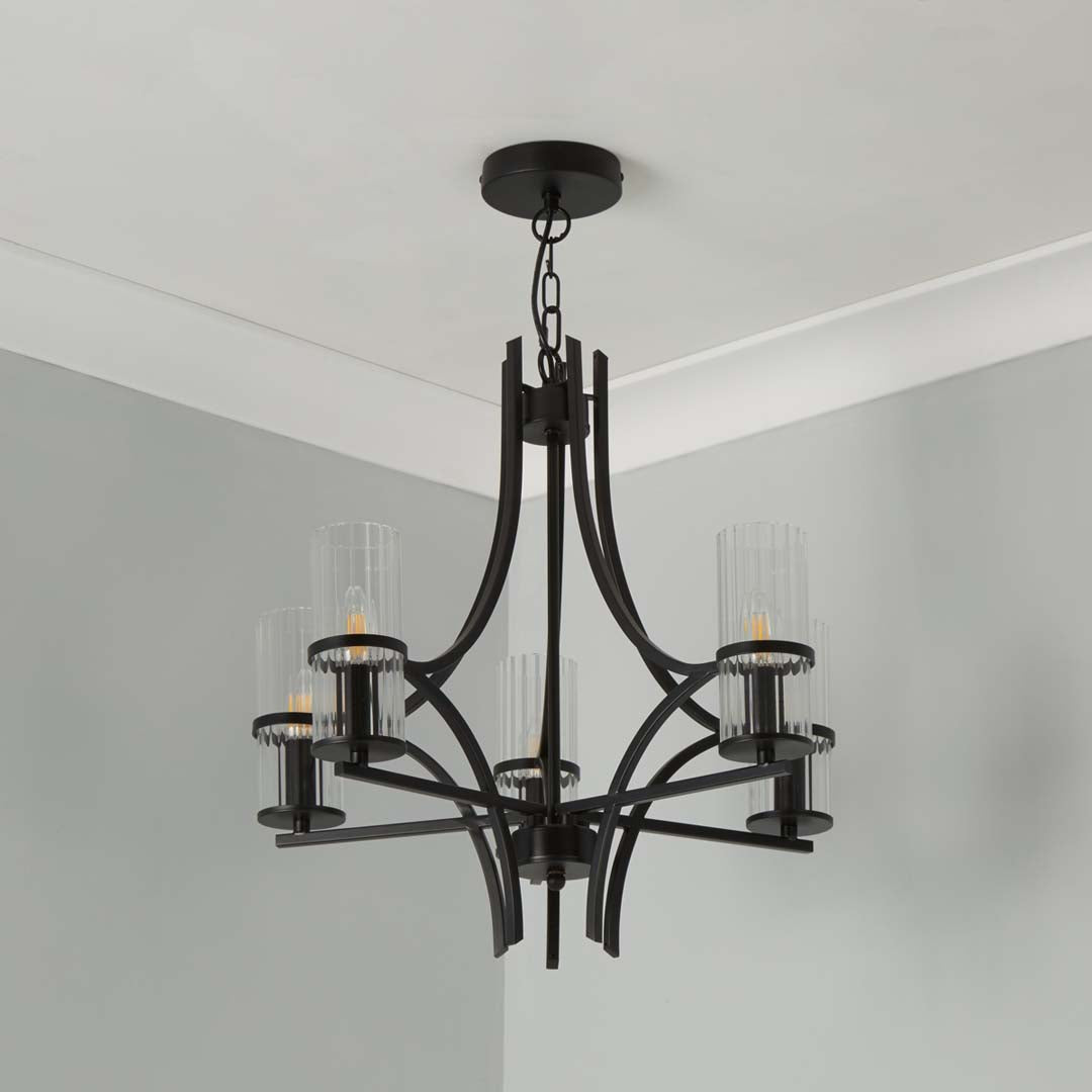 Davina 5 Light Black Pendant Chandelier Ceiling Light - White Bear Furnishings