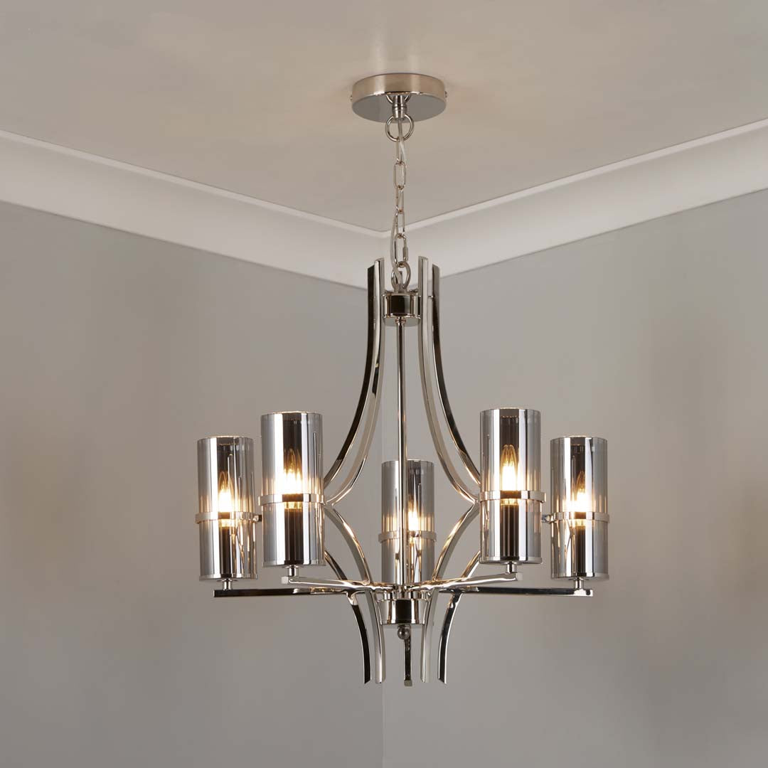 Davina 5 Light Chrome Pendant Chandelier - White Bear Furnishings