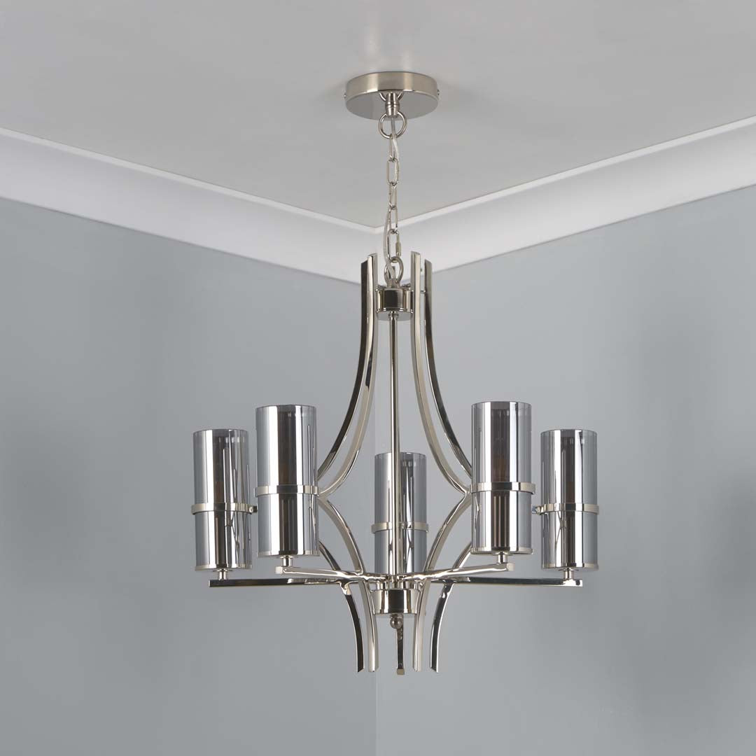 Davina 5 Light Chrome Pendant Chandelier - White Bear Furnishings