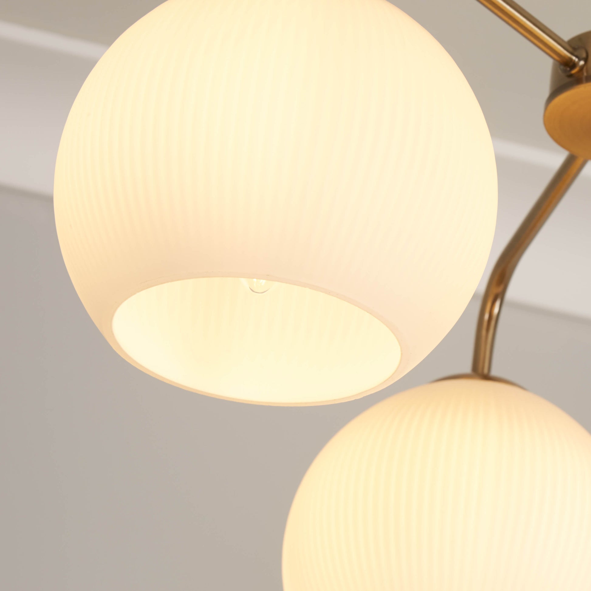 Hamblin 3 Light Antique Brass and Opal Glass Semi-Flush Ceiling Light - White Bear Furnishings