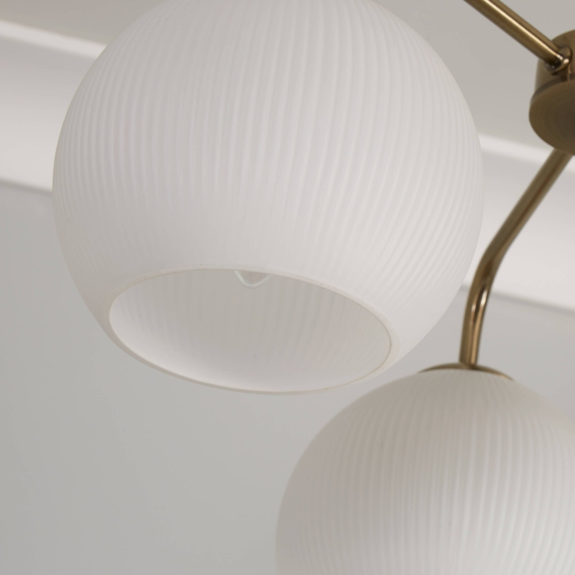 Hamblin 3 Light Antique Brass and Opal Glass Semi-Flush Ceiling Light - White Bear Furnishings