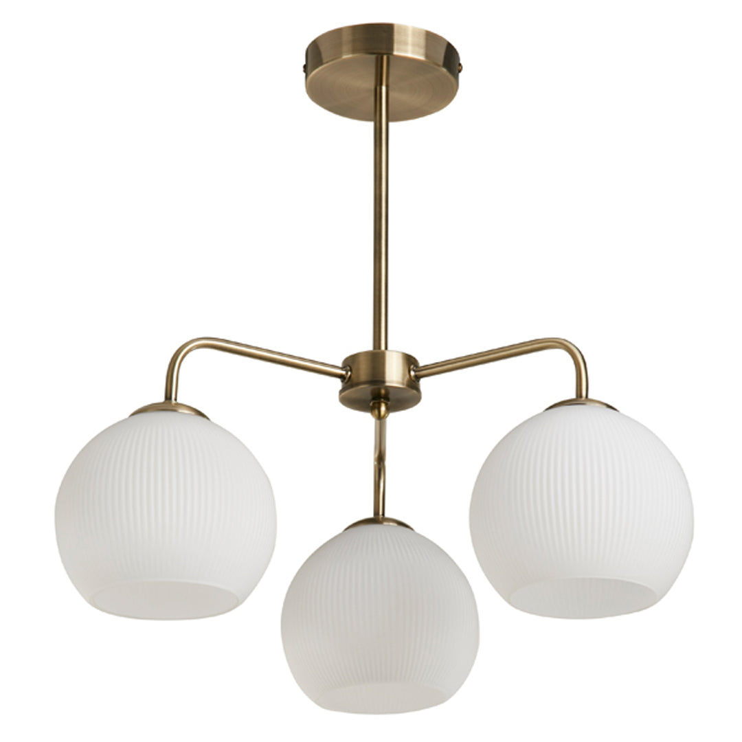 Hamblin 3 Light Antique Brass and Opal Glass Semi-Flush Ceiling Light - White Bear Furnishings