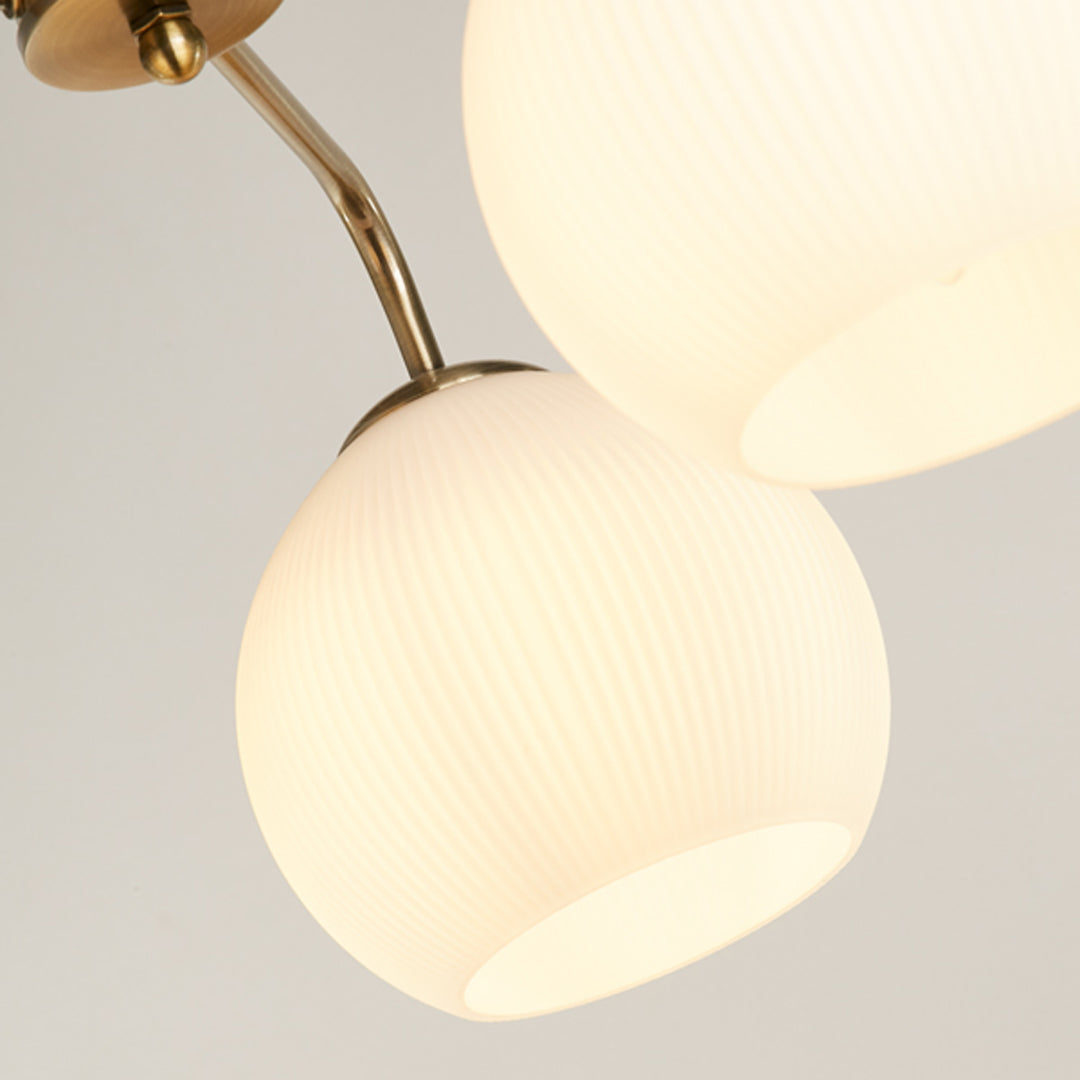 Hamblin 3 Light Antique Brass and Opal Glass Semi-Flush Ceiling Light - White Bear Furnishings