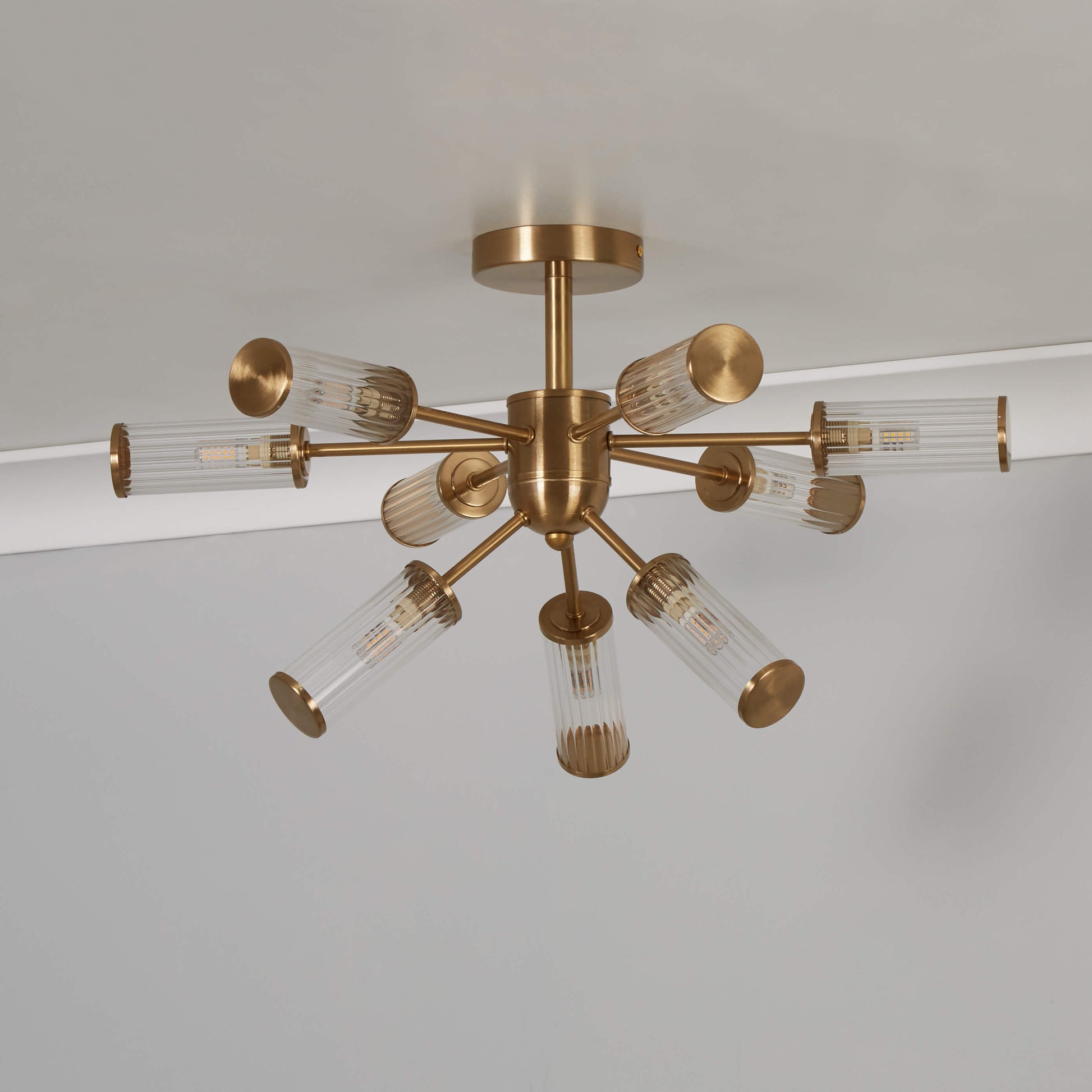 Enid Ribbed Glass & Brushed Gold Semi-Flush Ceiling Light - White Bear Furnishings