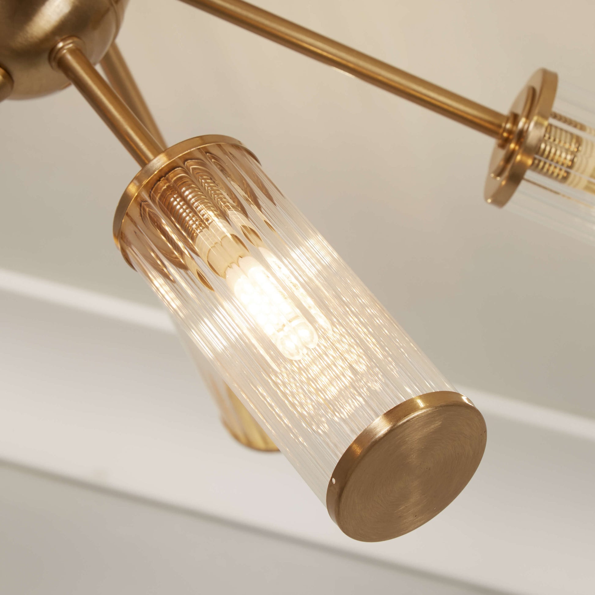 Enid Ribbed Glass & Brushed Gold Semi-Flush Ceiling Light - White Bear Furnishings