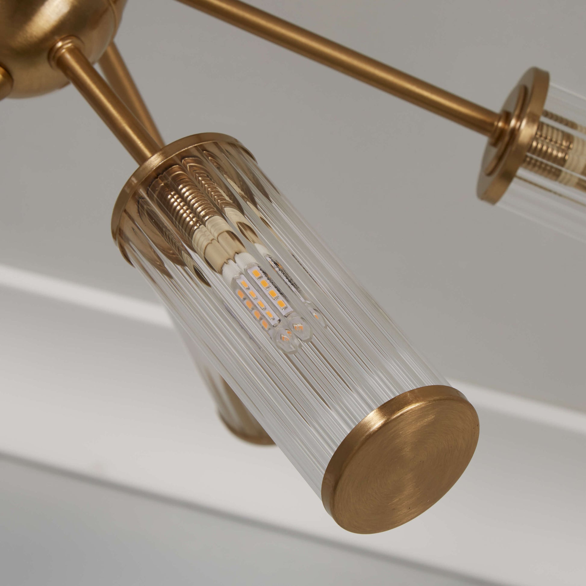 Enid Ribbed Glass & Brushed Gold Semi-Flush Ceiling Light - White Bear Furnishings