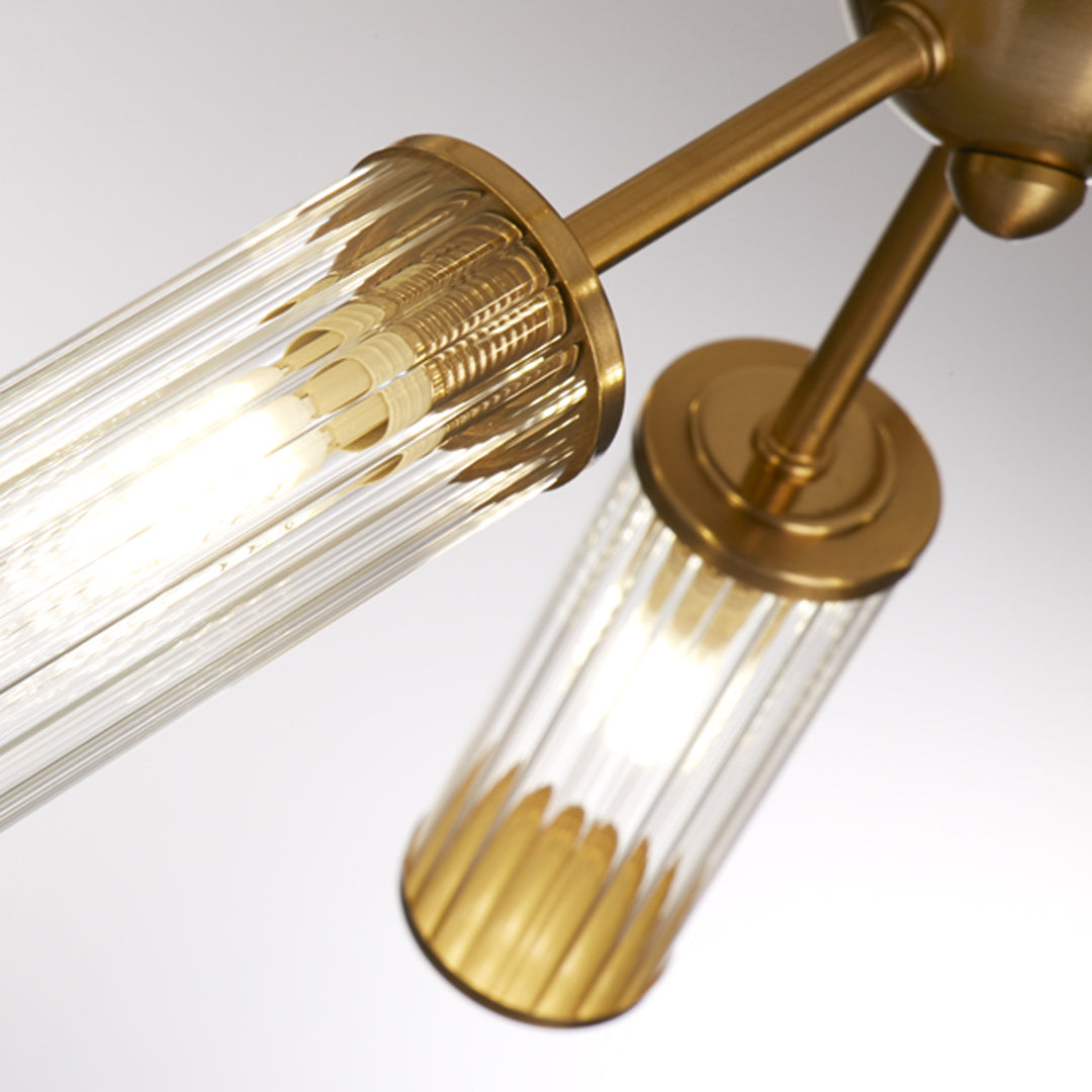 Enid Ribbed Glass & Brushed Gold Semi-Flush Ceiling Light - White Bear Furnishings