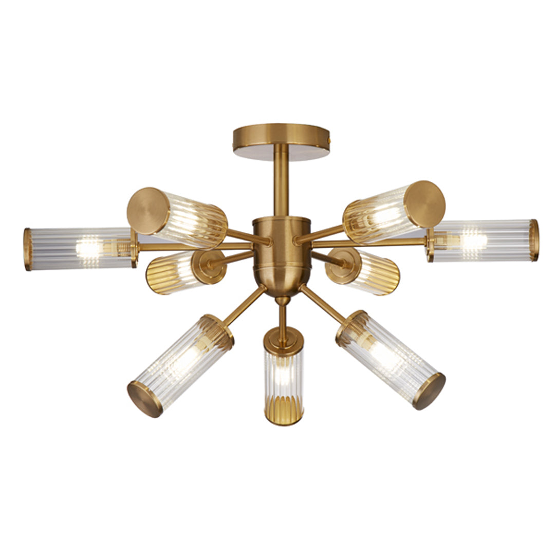 Enid Ribbed Glass & Brushed Gold Semi-Flush Ceiling Light - White Bear Furnishings