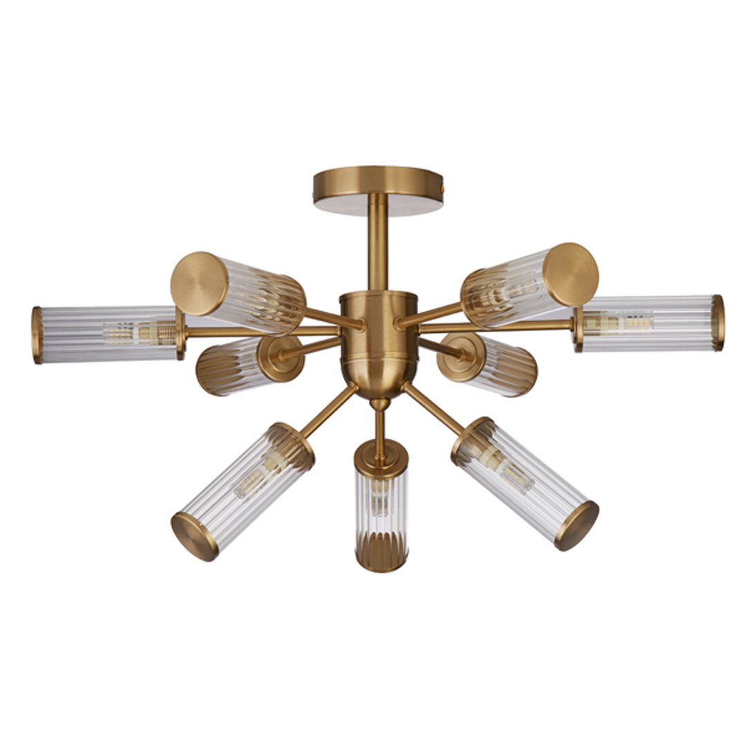 Enid Ribbed Glass & Brushed Gold Semi-Flush Ceiling Light - White Bear Furnishings