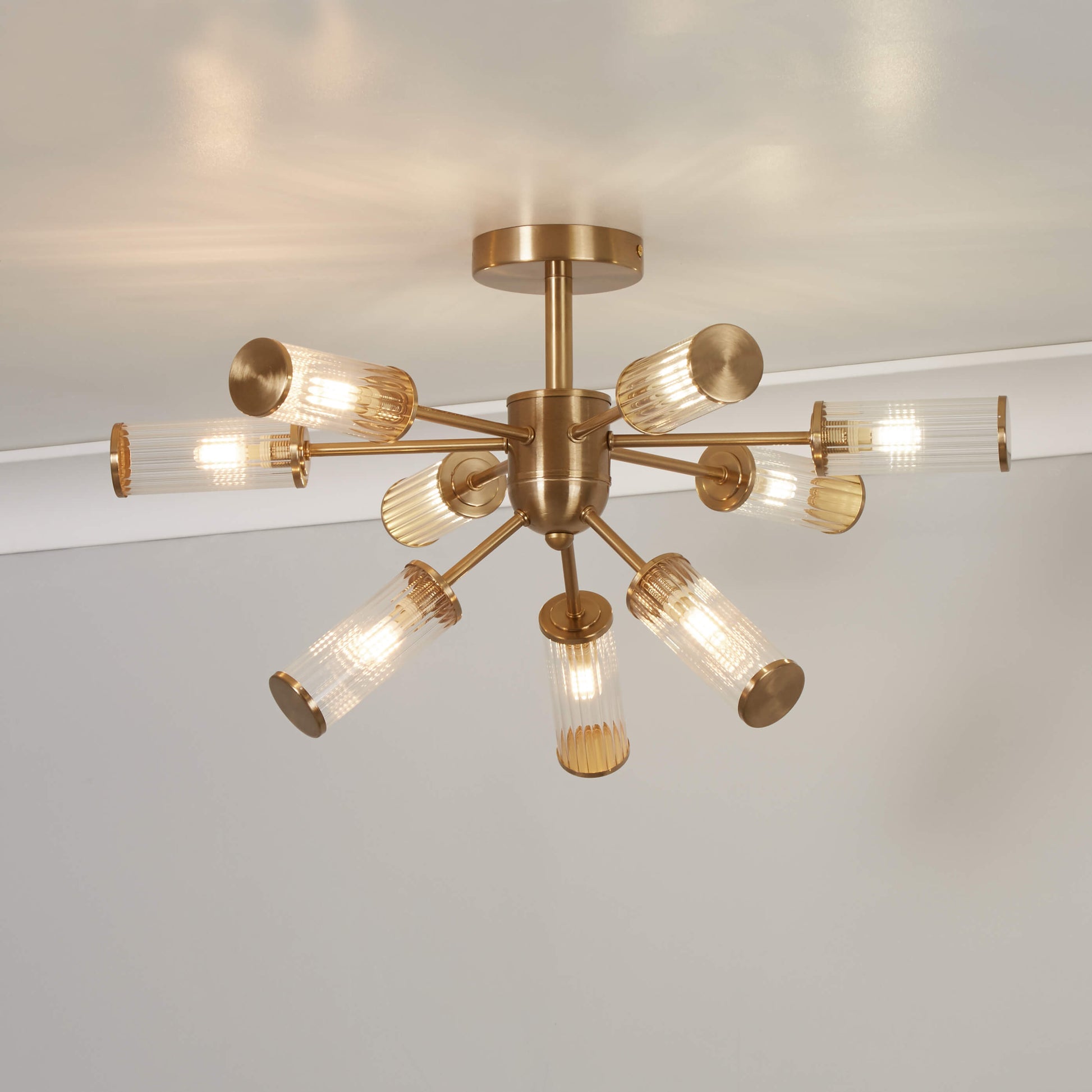 Enid Ribbed Glass & Brushed Gold Semi-Flush Ceiling Light - White Bear Furnishings