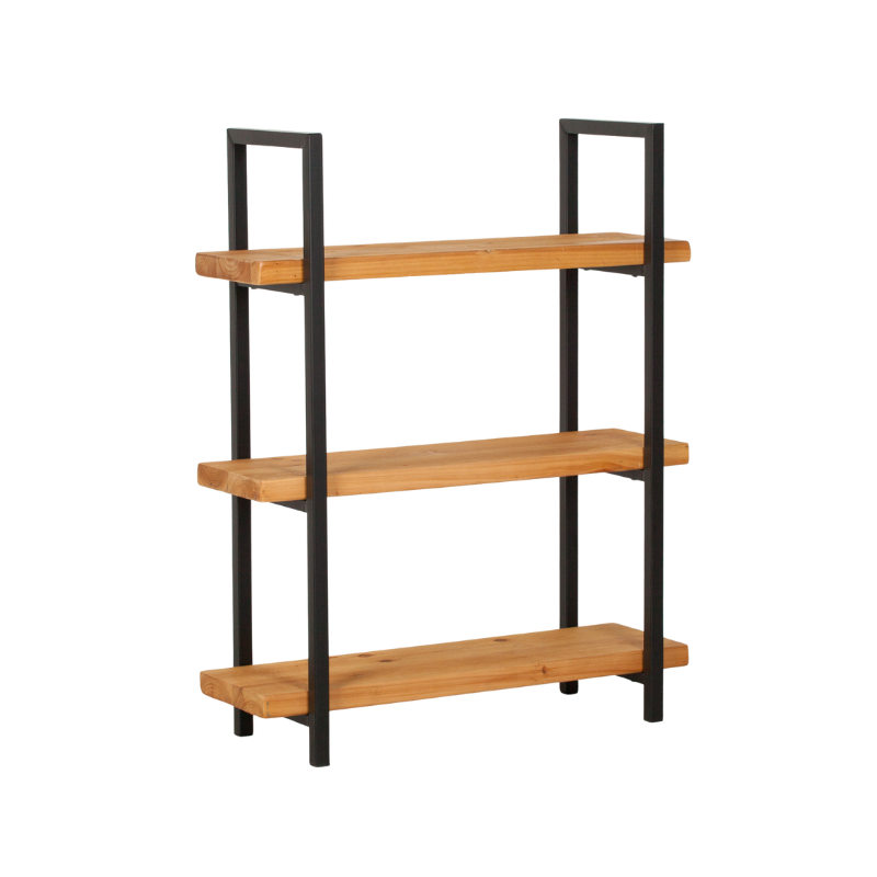 Rustic Industrial Pine Wood & Metal 3 Tier Bookcase Shelving - IDS10