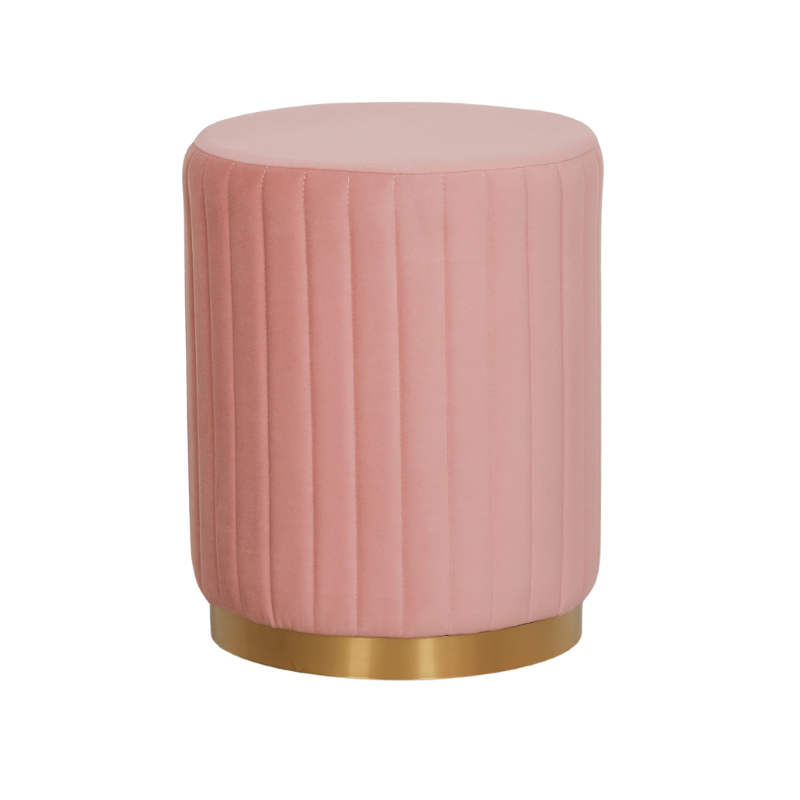 Pink Velvet Ribbed Round Ottoman Foot Stool - AV683
