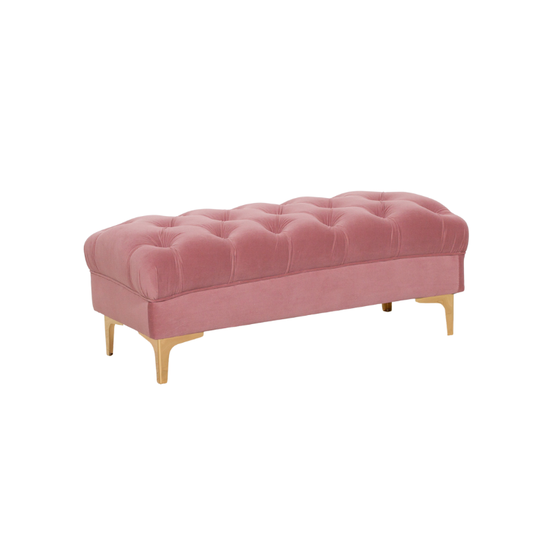 Pink Velvet Buttoned Ottoman Bench with Gold Legs - AV820