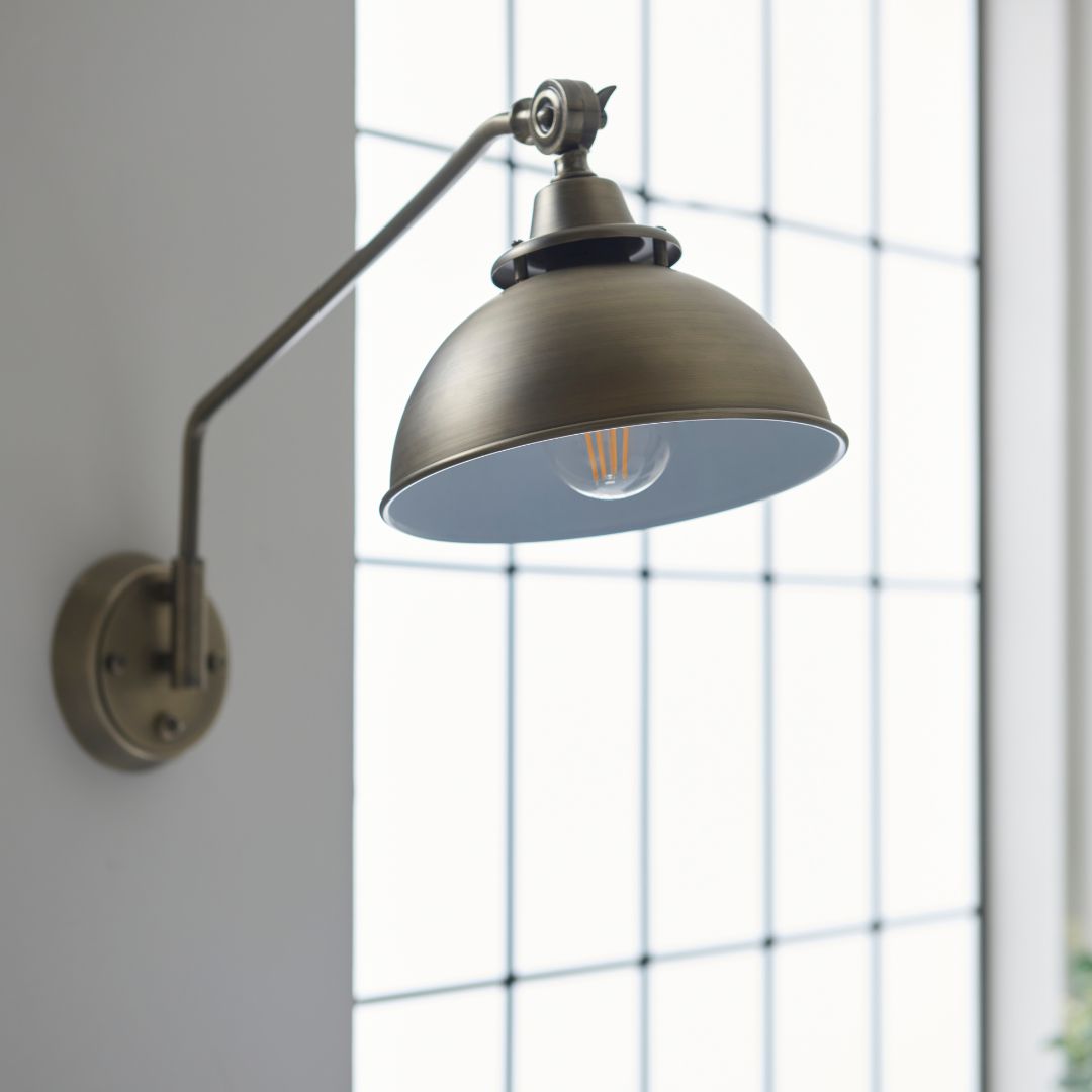 Madison Adjustable Antique Brass Wall Light - White Bear Furnishings