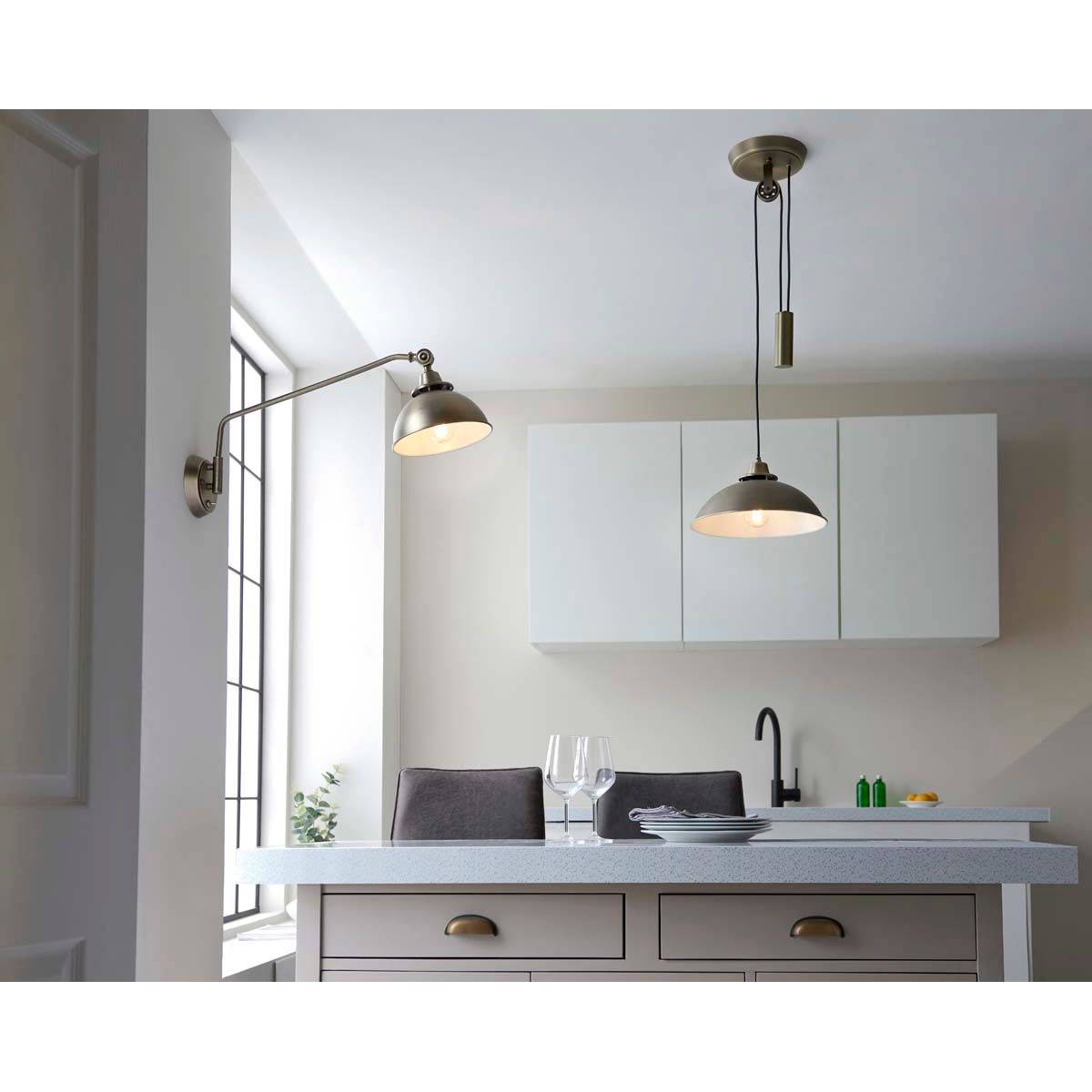 Madison Adjustable Antique Brass Wall Light - White Bear Furnishings