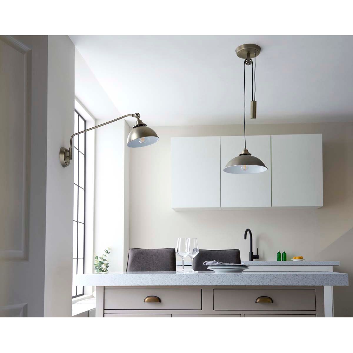 Madison Adjustable Antique Brass Wall Light - White Bear Furnishings