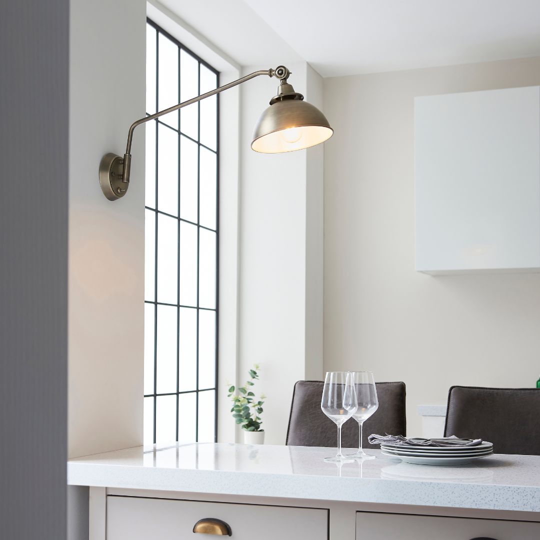 Madison Adjustable Antique Brass Wall Light - White Bear Furnishings