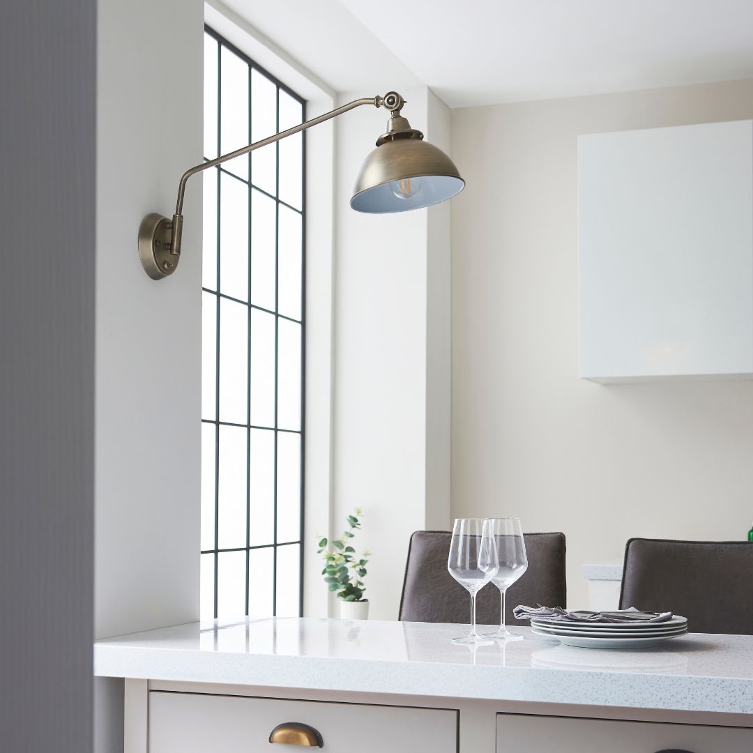 Madison Adjustable Antique Brass Wall Light - White Bear Furnishings