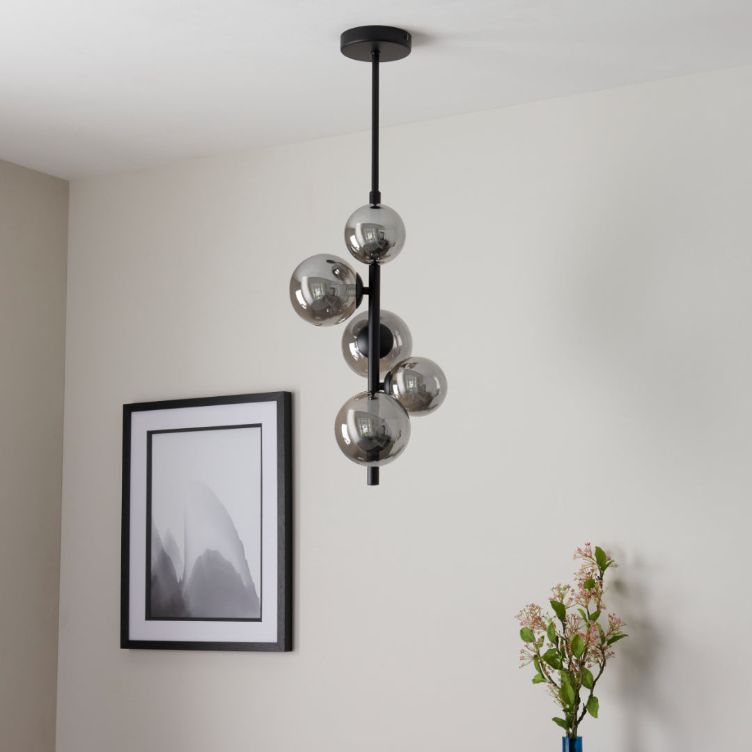 Reeko 5 Light Matte Black Ceiling Pendant - White Bear Furnishings