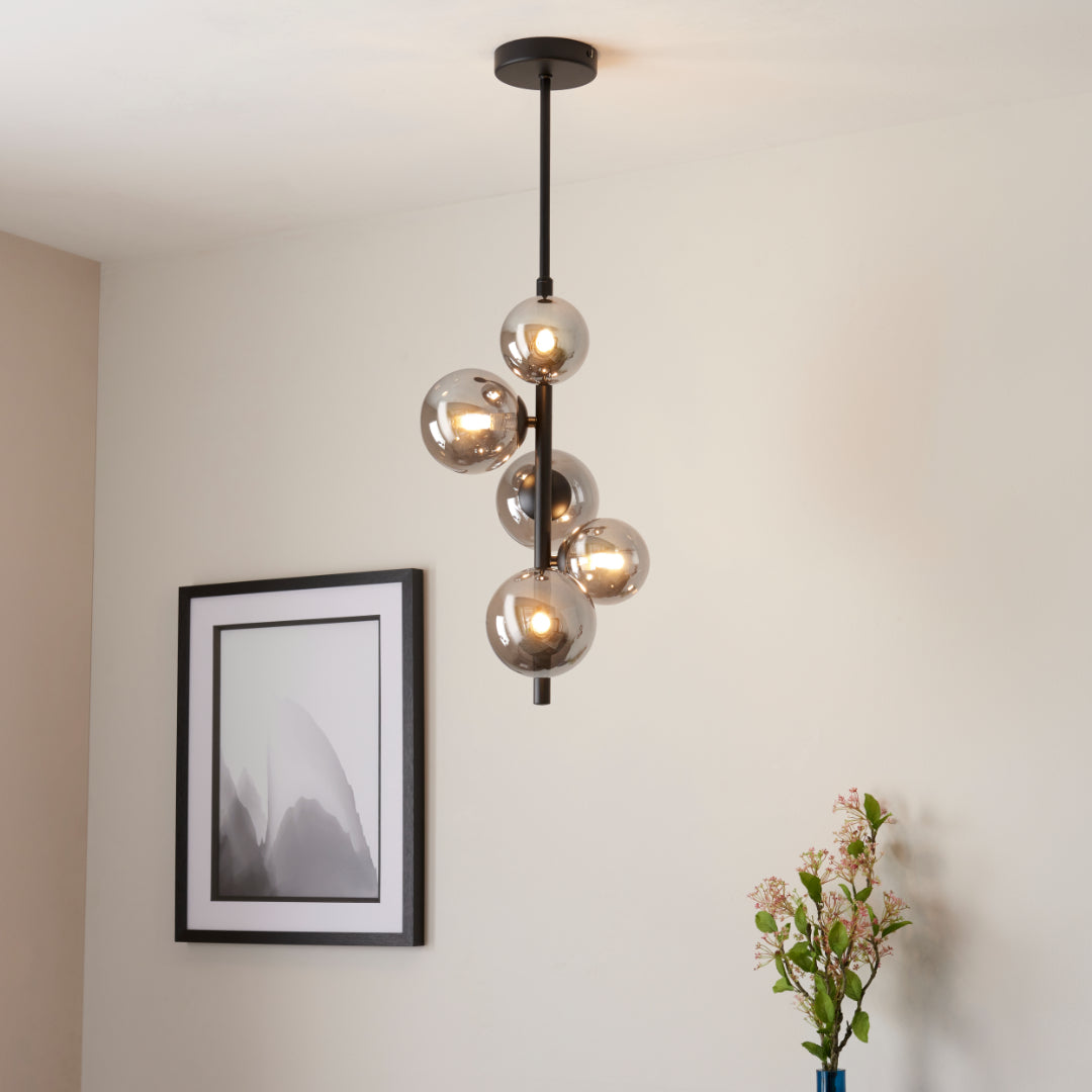 Reeko 5 Light Matte Black Ceiling Pendant - White Bear Furnishings