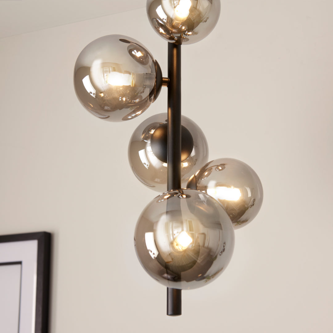 Reeko 5 Light Matte Black Ceiling Pendant - White Bear Furnishings