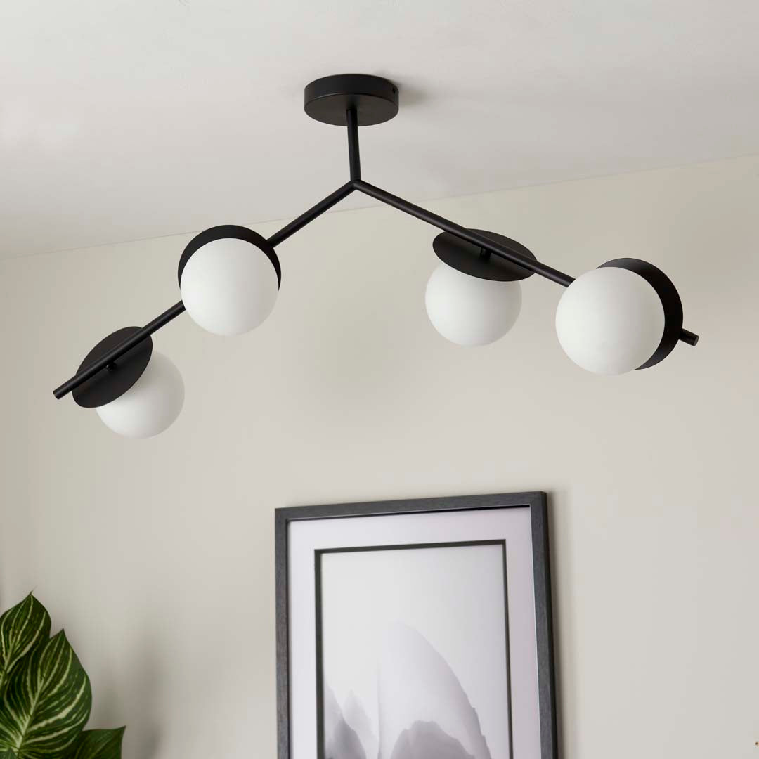 Satellite 4 Light Black Semi Flush Ceiling Light - White Bear Furnishings