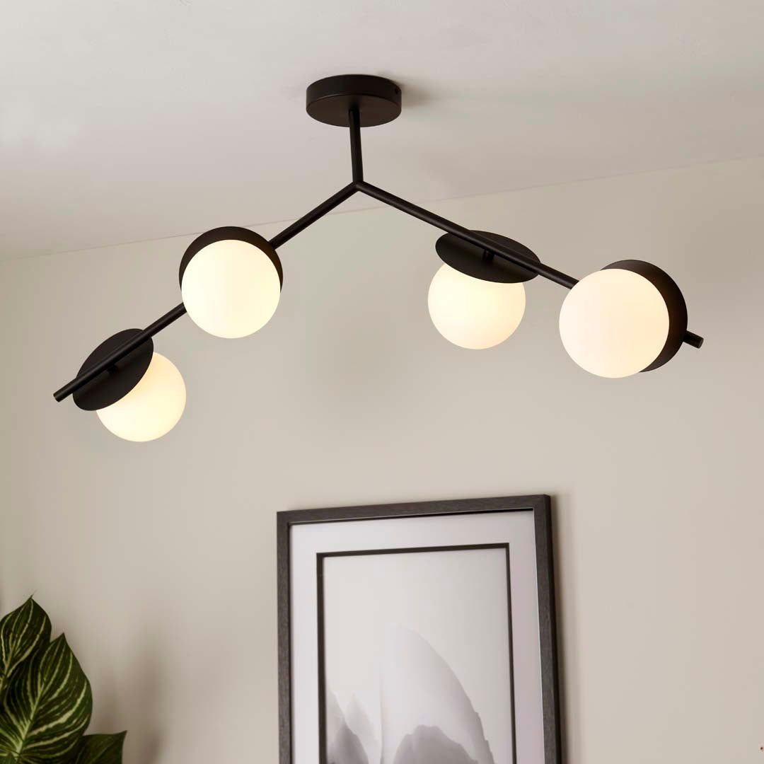 Satellite 4 Light Black Semi Flush Ceiling Light - White Bear Furnishings