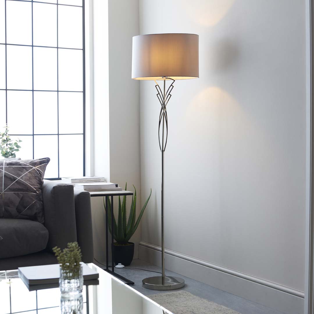Lyla Satin Nickel Floor Lamp - White Bear Furnishings
