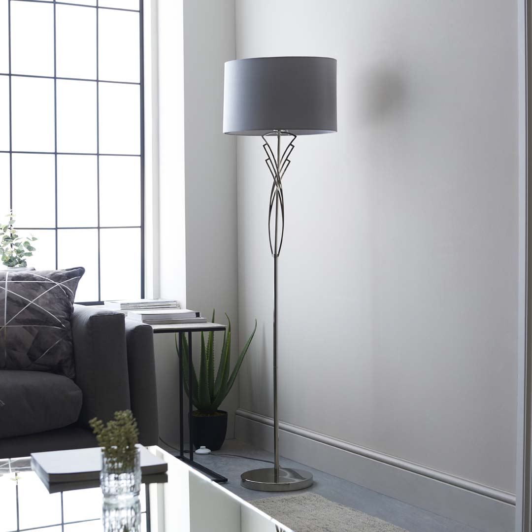 Lyla Satin Nickel Floor Lamp - White Bear Furnishings