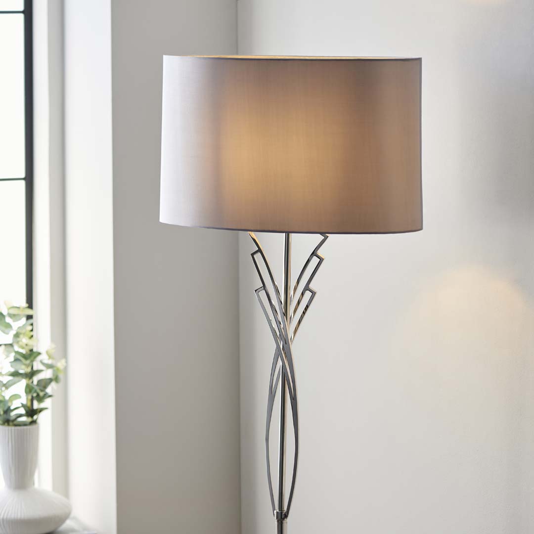 Lyla Satin Nickel Floor Lamp - White Bear Furnishings