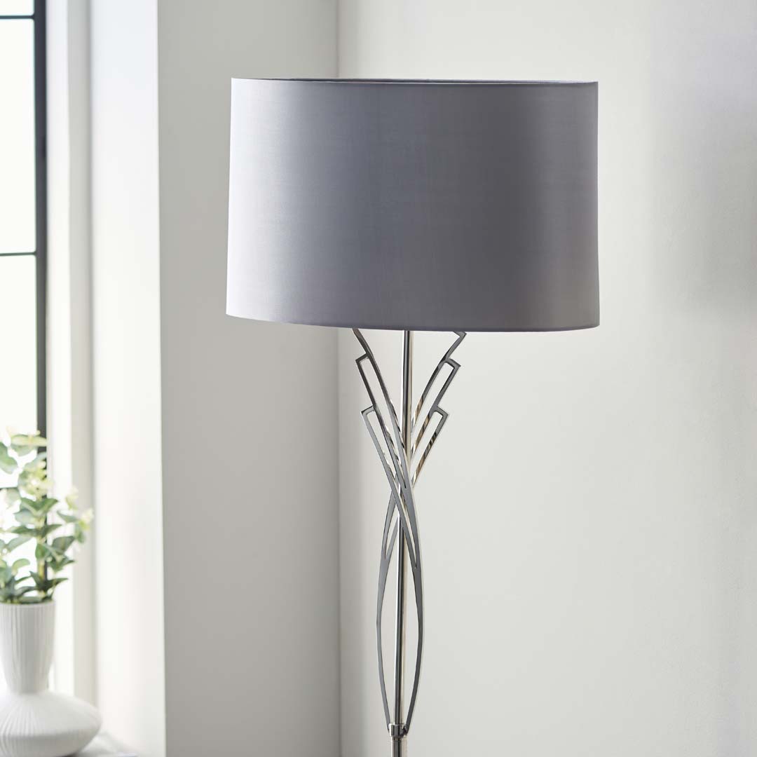 Lyla Satin Nickel Floor Lamp - White Bear Furnishings