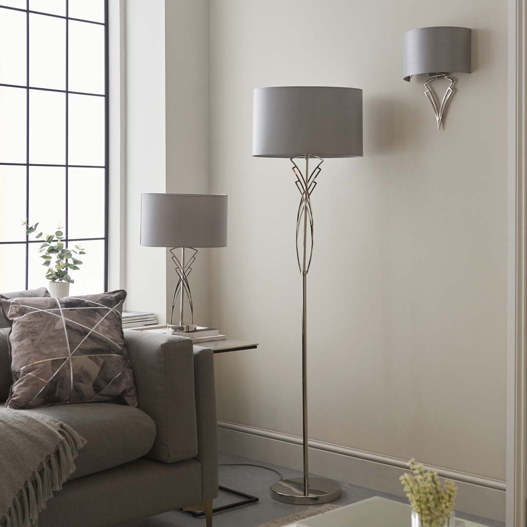 Lyla Satin Nickel Floor Lamp - White Bear Furnishings