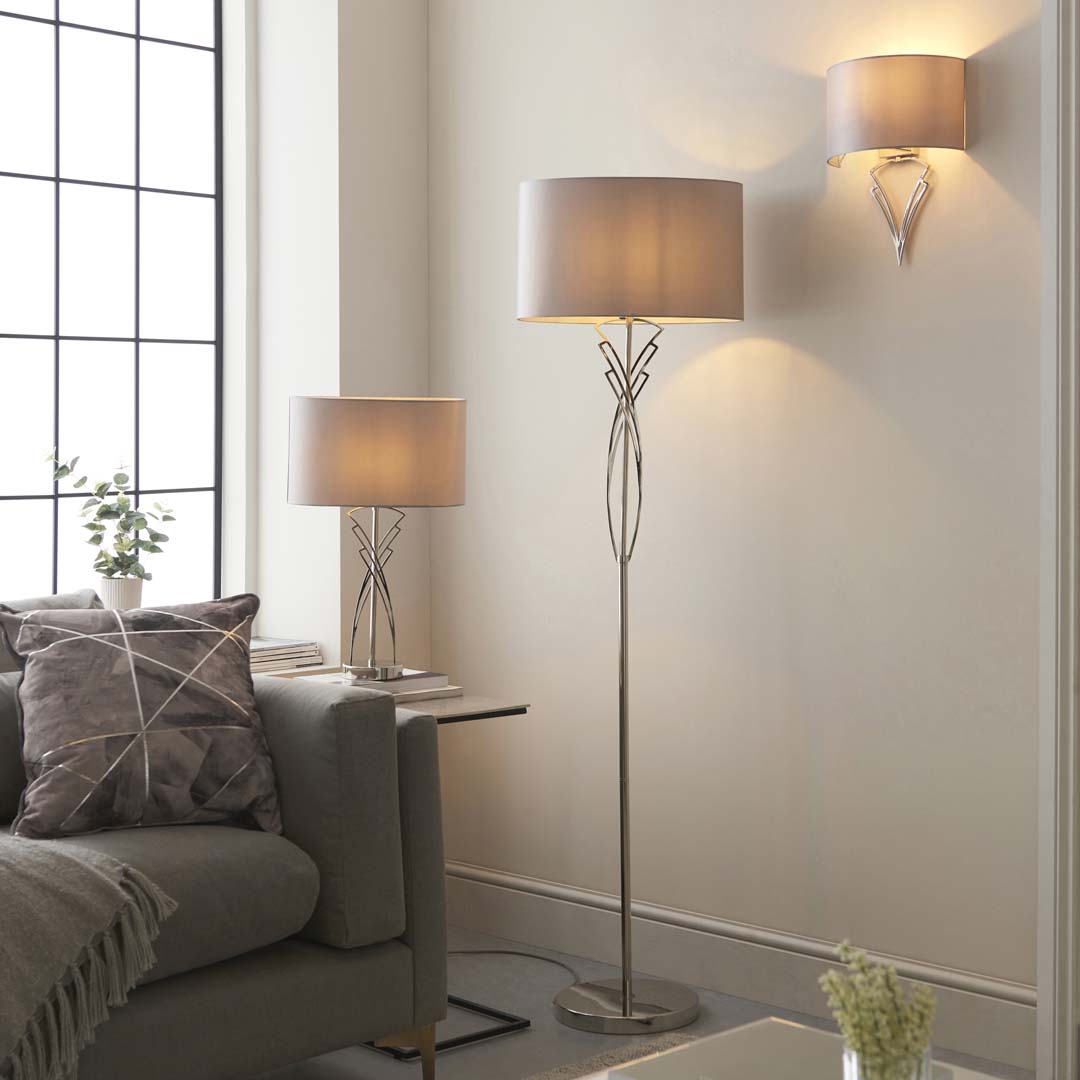 Lyla Satin Nickel Floor Lamp - White Bear Furnishings
