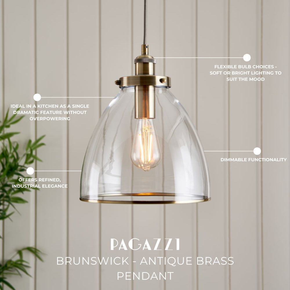 Brunswick Antique Brass Ceiling Pendant - White Bear Furnishings