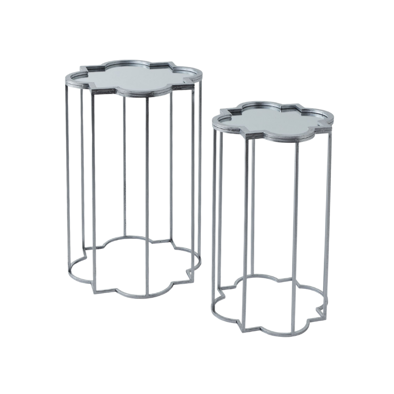 Handcrafted Quarter Foil Mirrored Set Of Two Side Tables - 21468