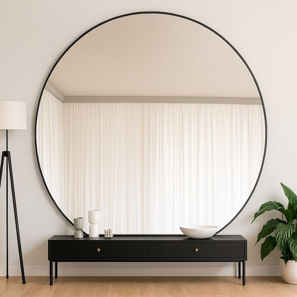 Rei - Large Round Black Metal Circle Mirror - 180cm x 180cm - White Bear Furnishings