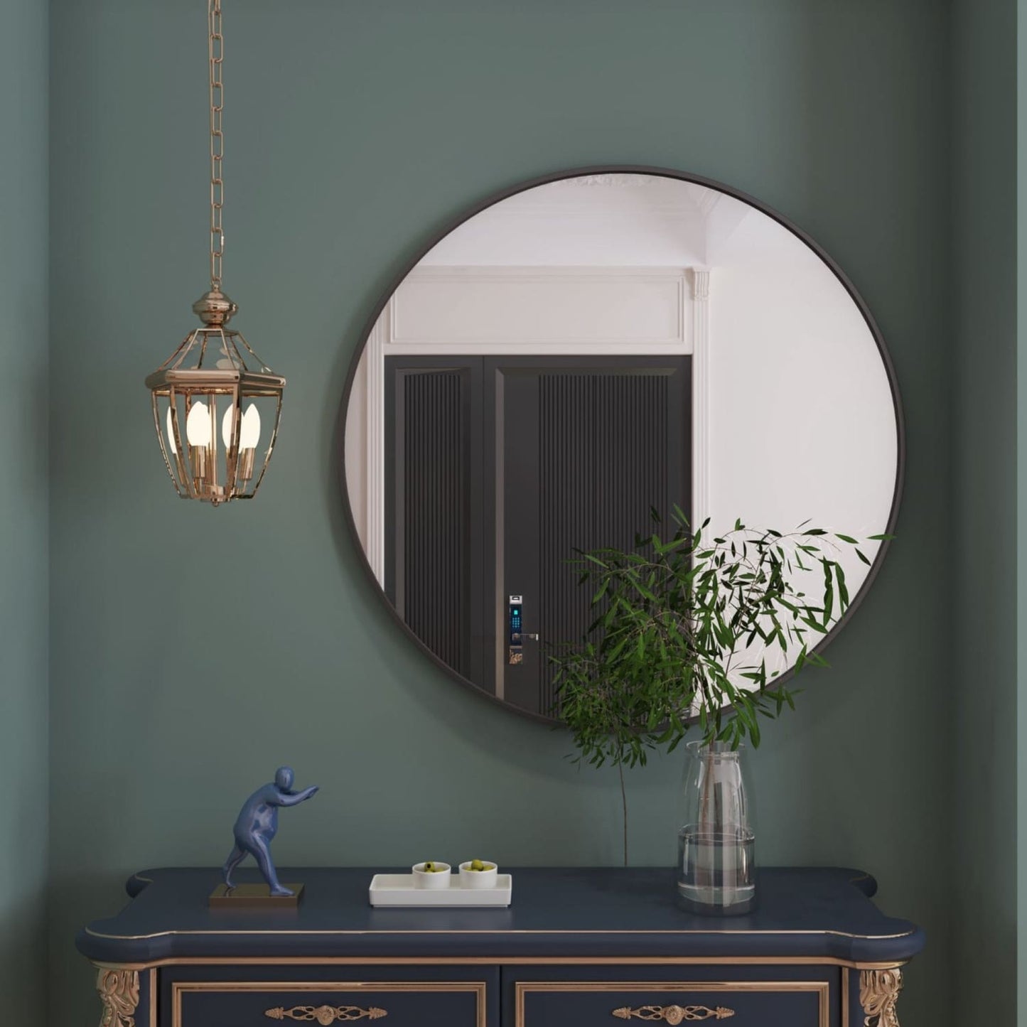 Rei - Large Round Black Metal Circle Mirror - 90cm x 90cm