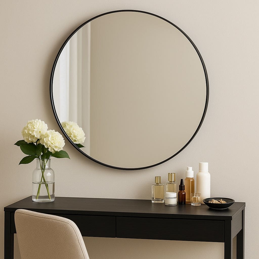 Rei - Round Black Metal Circle Mirror - 70cm x 70cm - White Bear Furnishings