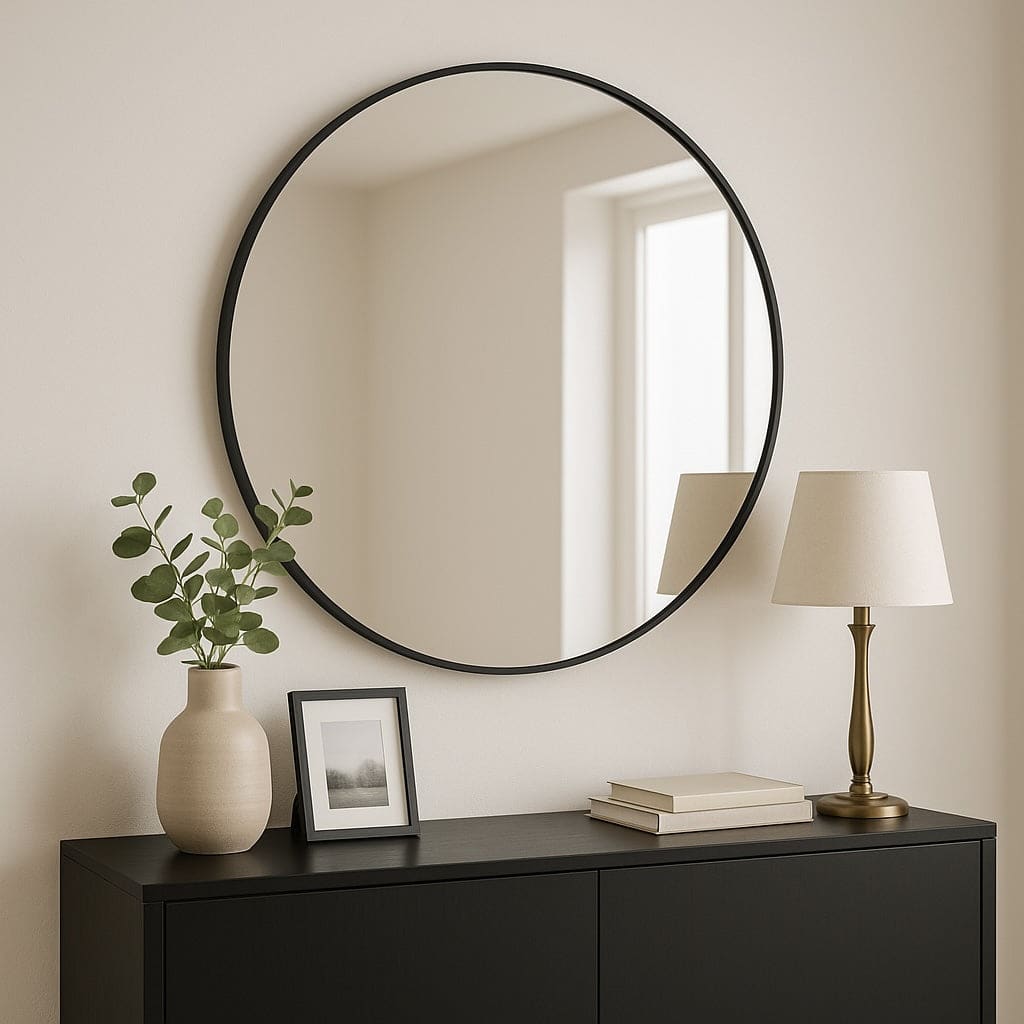 Rei - Round Black Metal Circle Mirror - 70cm x 70cm - White Bear Furnishings