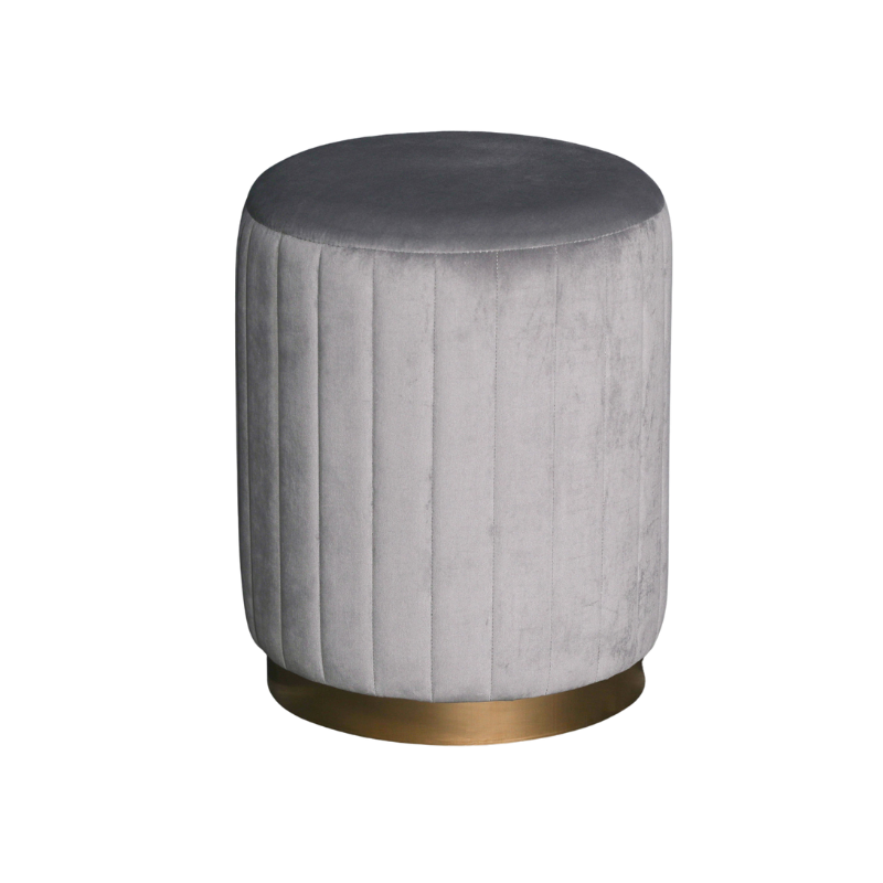 Grey Velvet Ribbed Round Ottoman Foot Stool - AV681