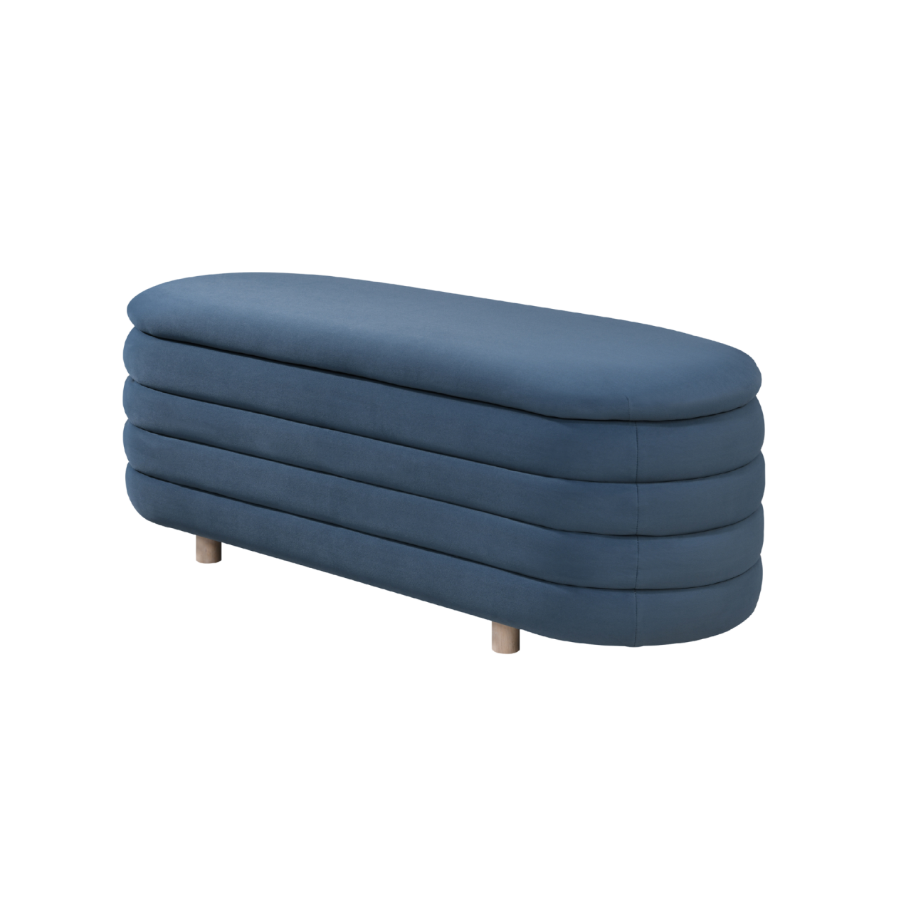 Ripple Storage Oval Velvet Upholstered Ottoman Bench in Blue - SS-R-OV-V-BL
