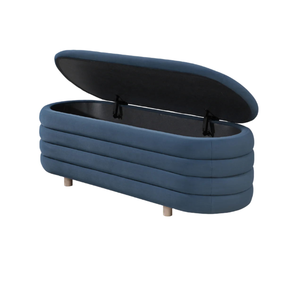Ripple Storage Oval Velvet Upholstered Ottoman Bench in Blue - SS-R-OV-V-BL