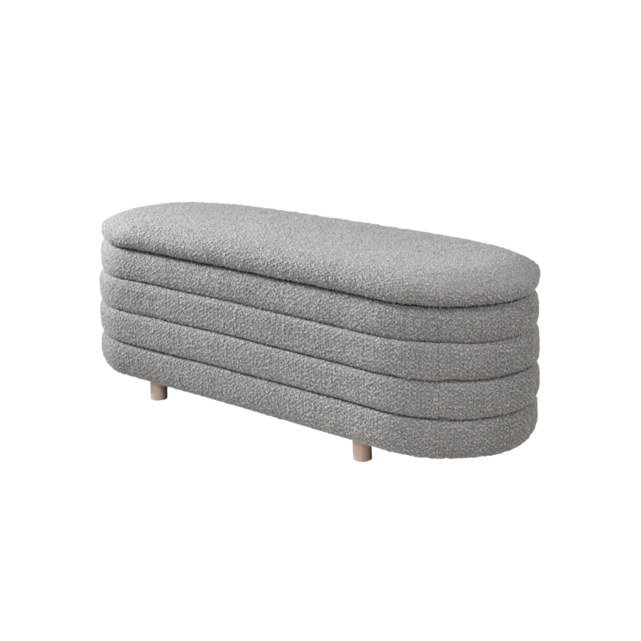 Ripple Storage Oval Bouclé Upholstered Bench Ottoman in Grey - SS-R-OV-C-DO