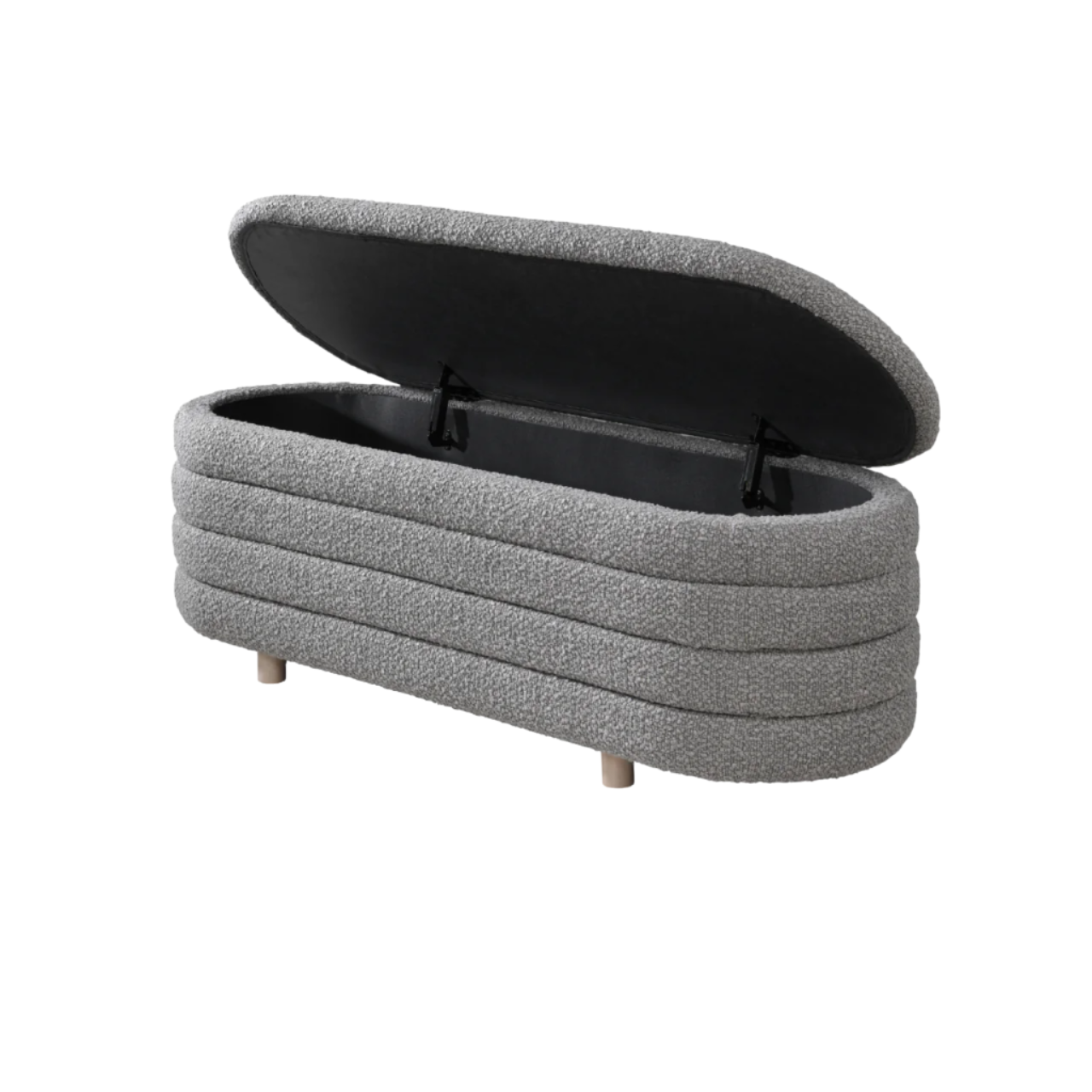 Ripple Storage Oval Bouclé Upholstered Bench Ottoman in Grey - SS-R-OV-C-DO